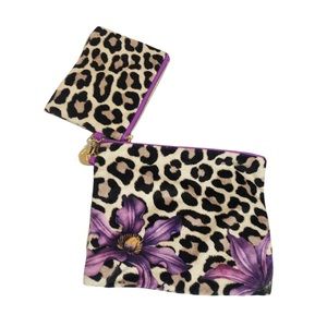 TWO Velvety Makeup Bags - Leopard / Flower Print